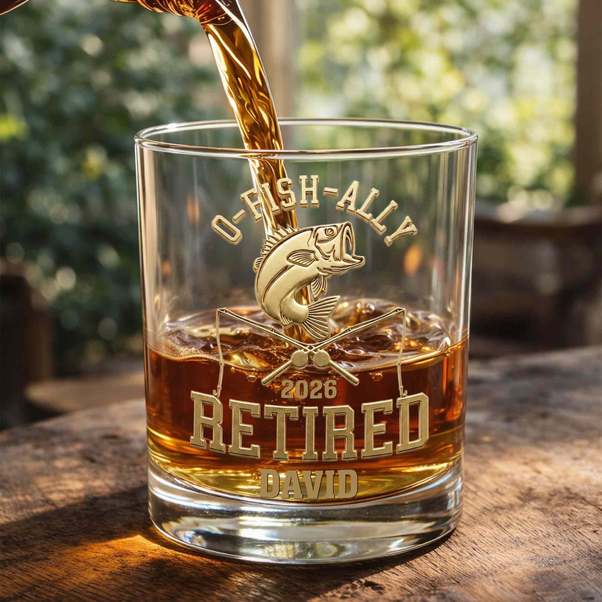 O-Fish-Ally Retired Gone Fishing Permanently With Fish And Rods - Personalized Whiskey Glass - RETIRE095_PRIWI