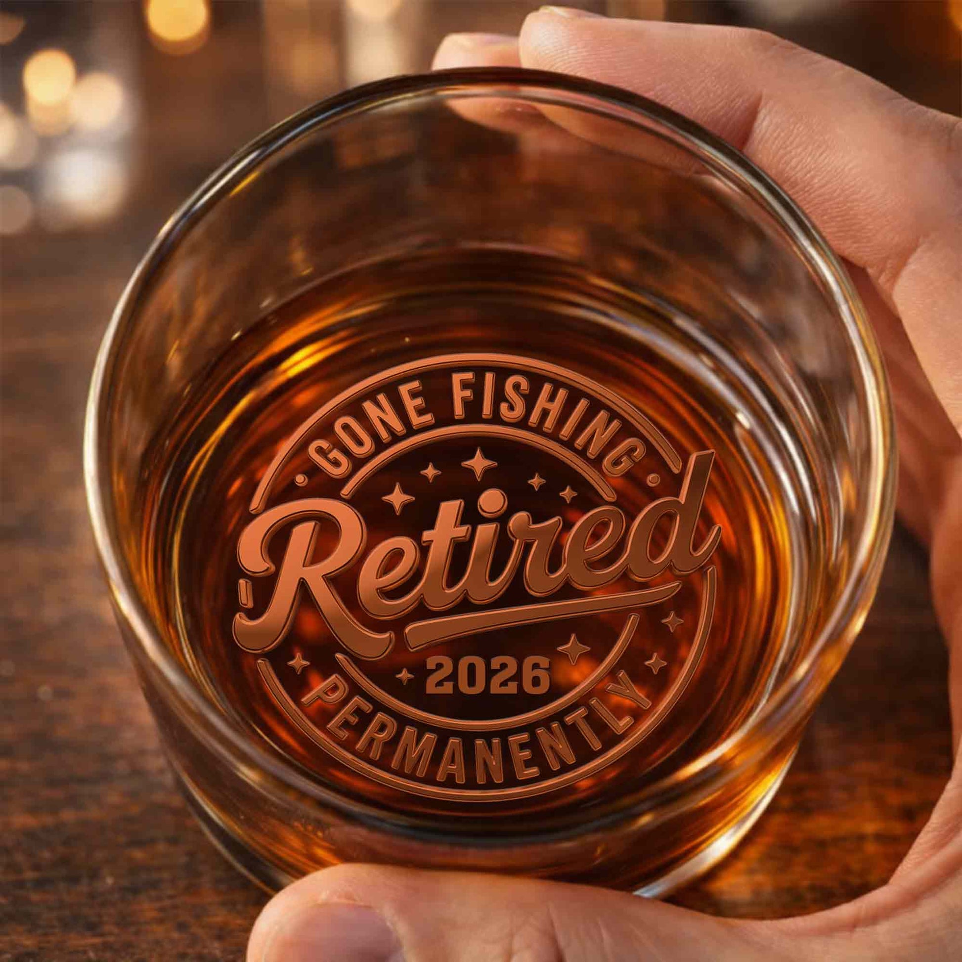 O-Fish-Ally Retired Gone Fishing Permanently With Fish And Rods - Personalized Whiskey Glass - RETIRE095_PRIWI
