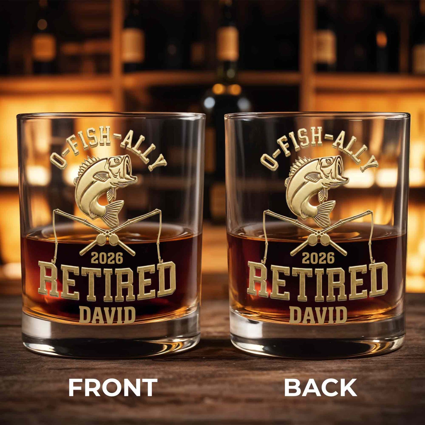 O-Fish-Ally Retired Gone Fishing Permanently With Fish And Rods - Personalized Whiskey Glass - RETIRE095_PRIWI