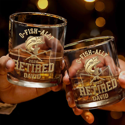 O-Fish-Ally Retired Gone Fishing Permanently With Fish And Rods - Personalized Whiskey Glass - RETIRE095_PRIWI