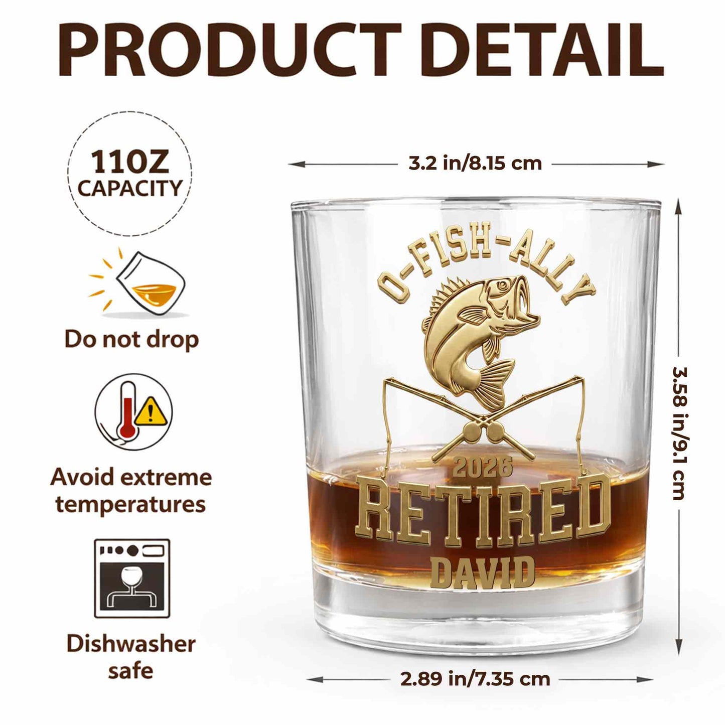 O-Fish-Ally Retired Gone Fishing Permanently With Fish And Rods - Personalized Whiskey Glass - RETIRE095_PRIWI