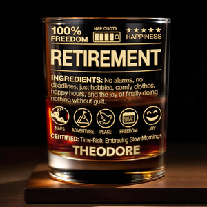 100 Percent Freedom Retirement With Nap Quota And 3D Golden Text - Personalized Custom Whiskey Glass - RETIRE096_RWG