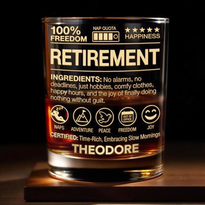 100 Percent Freedom Retirement With Nap Quota And 3D Golden Text - Personalized Custom Whiskey Glass - RETIRE096_RWG
