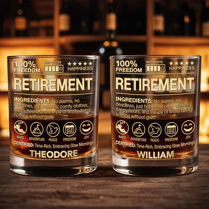 100 Percent Freedom Retirement With Nap Quota And 3D Golden Text - Personalized Custom Whiskey Glass - RETIRE096_RWG