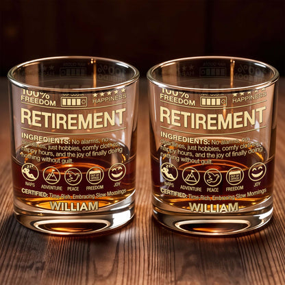 100 Percent Freedom Retirement With Nap Quota And 3D Golden Text - Personalized Custom Whiskey Glass - RETIRE096_RWG
