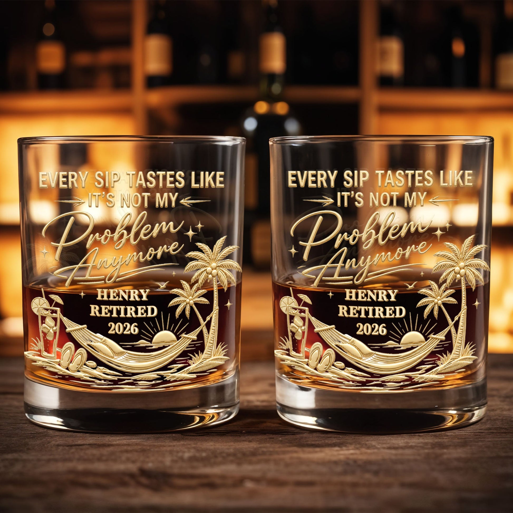 Every Sip Tastes Like It's Not My Problem Anymore Retirement Palm Tree - Personalized Custom Whiskey Glass - RETIRE103_RWG