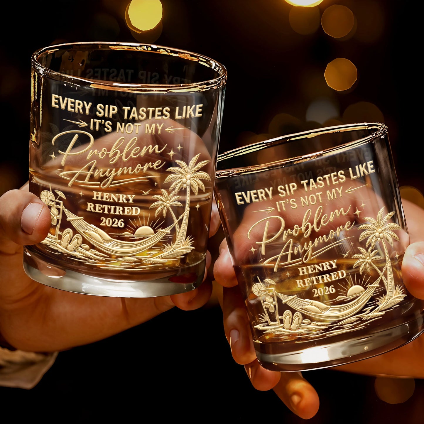 Every Sip Tastes Like It's Not My Problem Anymore Retirement Palm Tree - Personalized Custom Whiskey Glass - RETIRE103_RWG