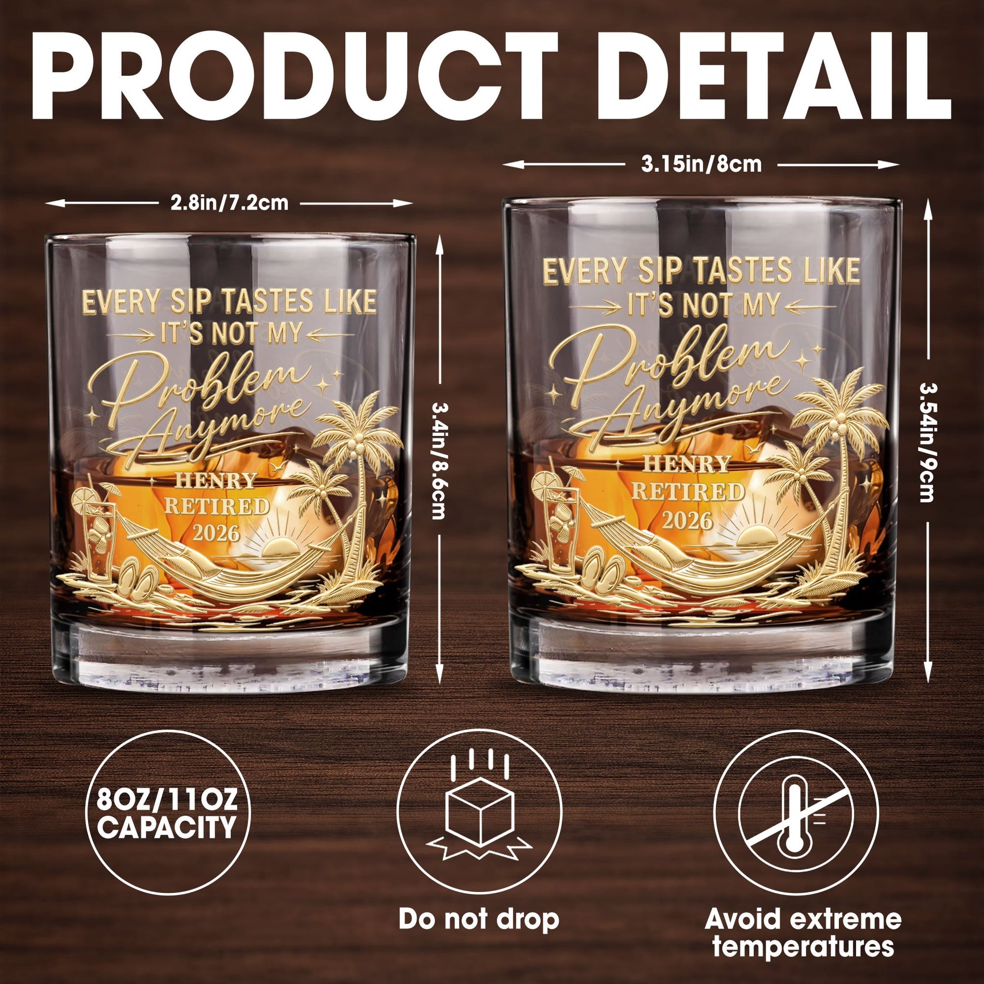 Every Sip Tastes Like It's Not My Problem Anymore Retirement Palm Tree - Personalized Custom Whiskey Glass - RETIRE103_RWG
