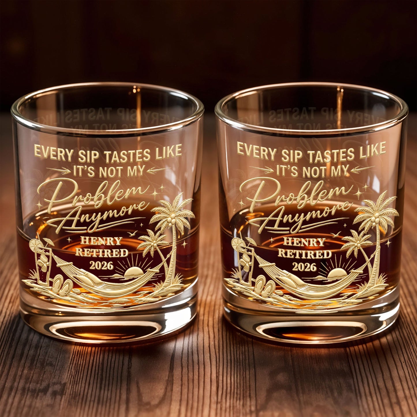 Every Sip Tastes Like It's Not My Problem Anymore Retirement Palm Tree - Personalized Custom Whiskey Glass - RETIRE103_RWG