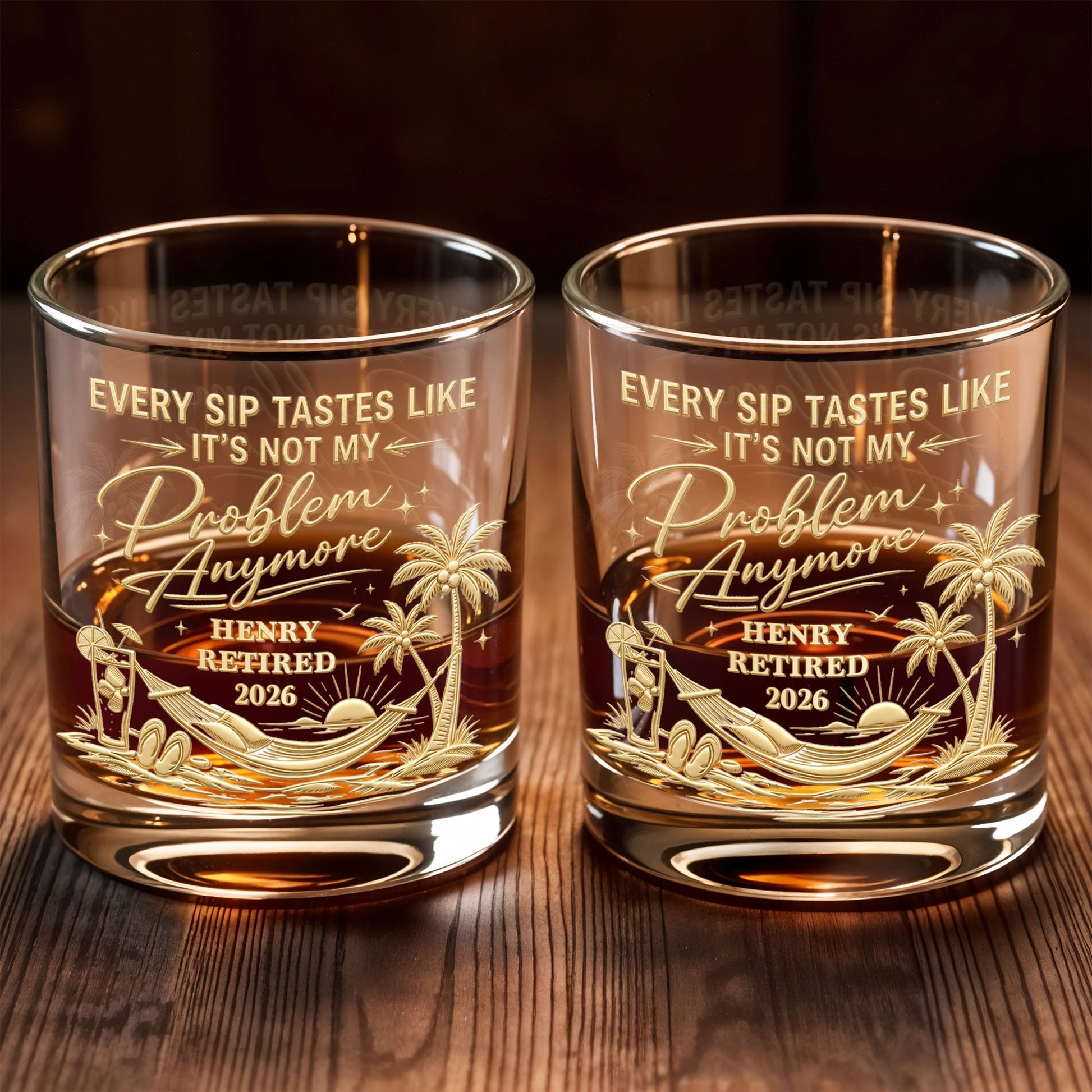 Every Sip Tastes Like It's Not My Problem Anymore Retirement Palm Tree - Personalized Custom Whiskey Glass - RETIRE103_RWG