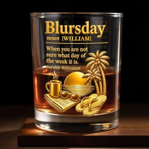 Blursday Retirement Definition With Palm Trees And Sunset Golden Design - Personalized Custom Whiskey Glass - RETIRE113_RWG