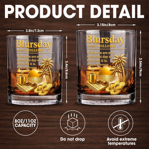 Blursday Retirement Definition With Palm Trees And Sunset Golden Design - Personalized Custom Whiskey Glass - RETIRE113_RWG
