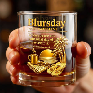 Blursday Retirement Definition With Palm Trees And Sunset Golden Design - Personalized Custom Whiskey Glass - RETIRE113_RWG