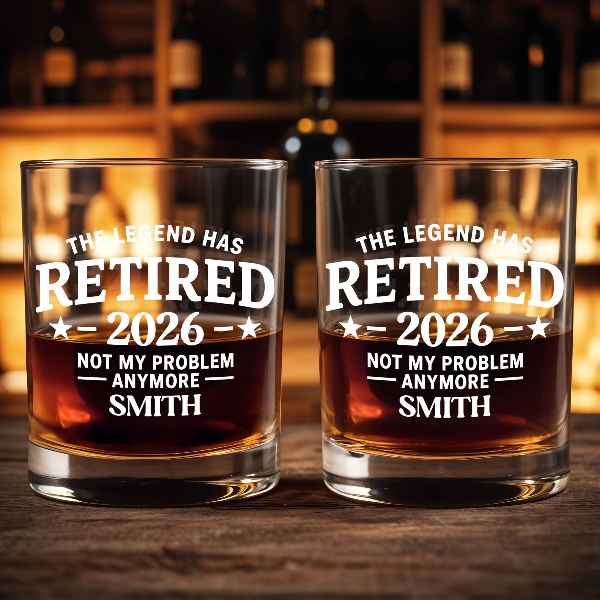 The Legend Has Retired Not My Problem Anymore With Stars - Personalized Custom Whiskey Glass - RETIRE120_RWG