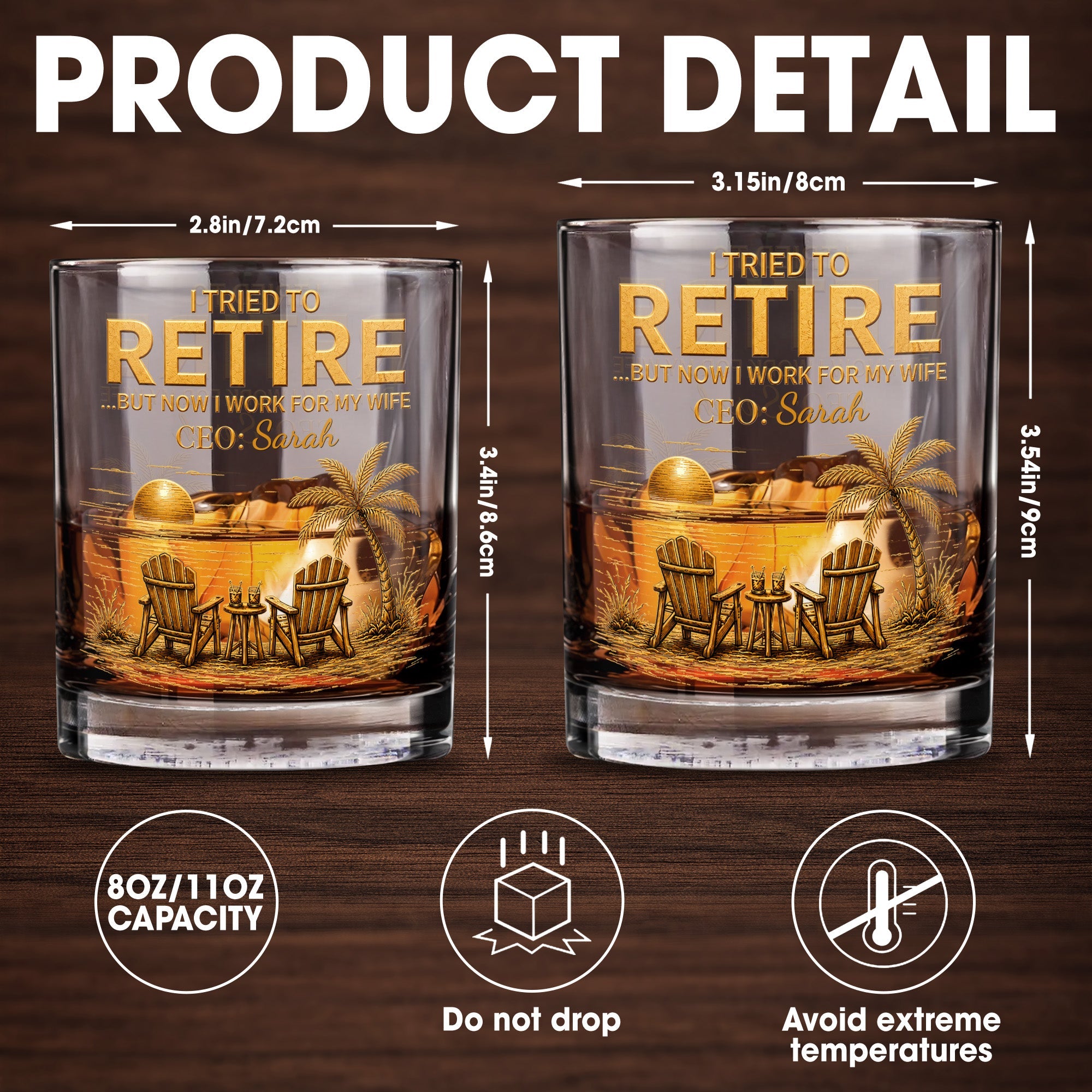 I Tried To Retire But Now I Work For My Wife Beach Scene - Personalized Custom Whiskey Glass - RETIRE135_RWG
