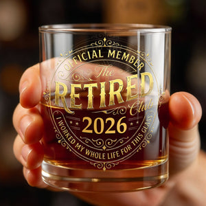 Official Member The Retired Club With Gold Effect Vintage Badge Design - Personalized Custom Whiskey Glass - RETIRE138_RWG