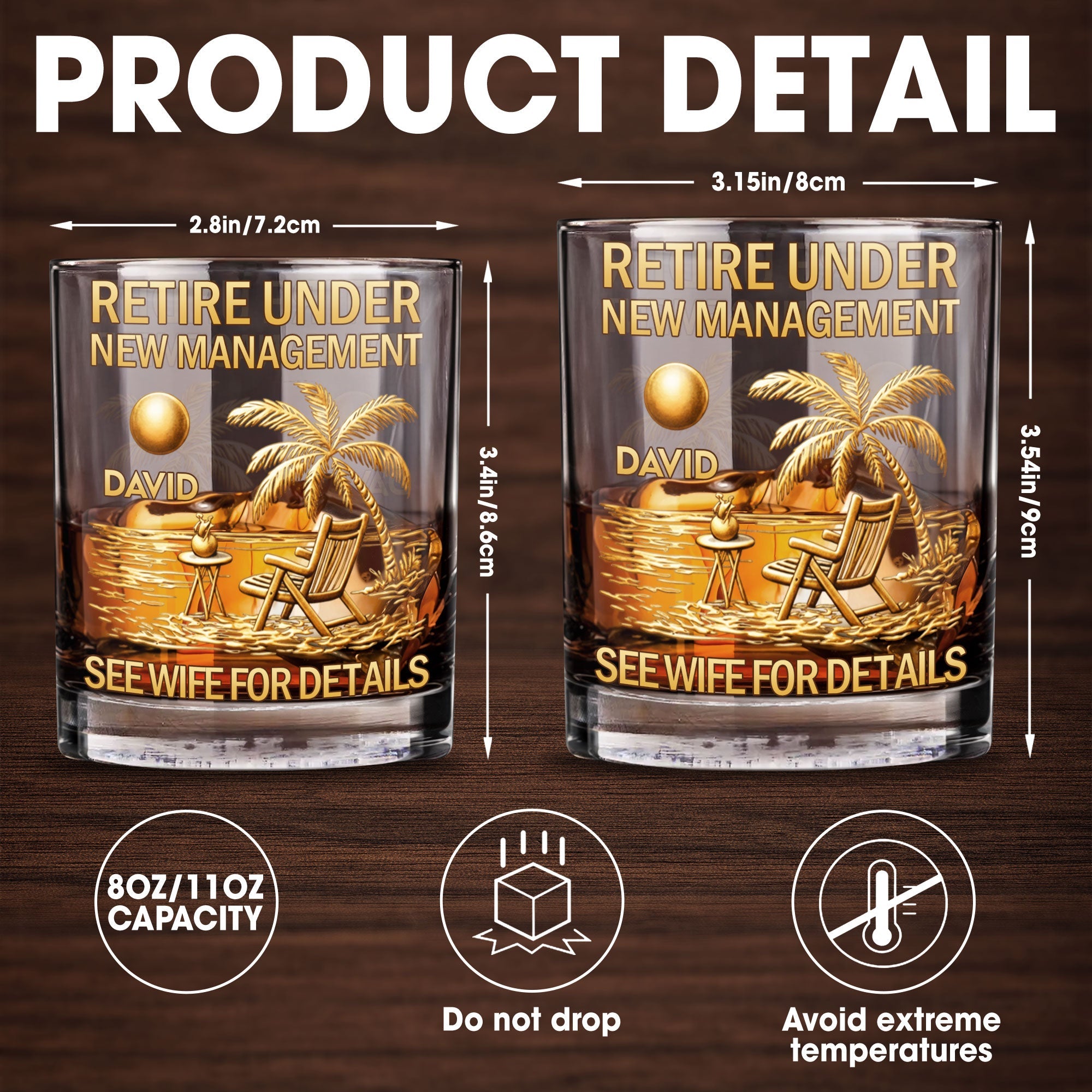 Retire Under New Management Beach Palm Tree Scene - Personalized Custom Whiskey Glass - RETIRE168_RWG