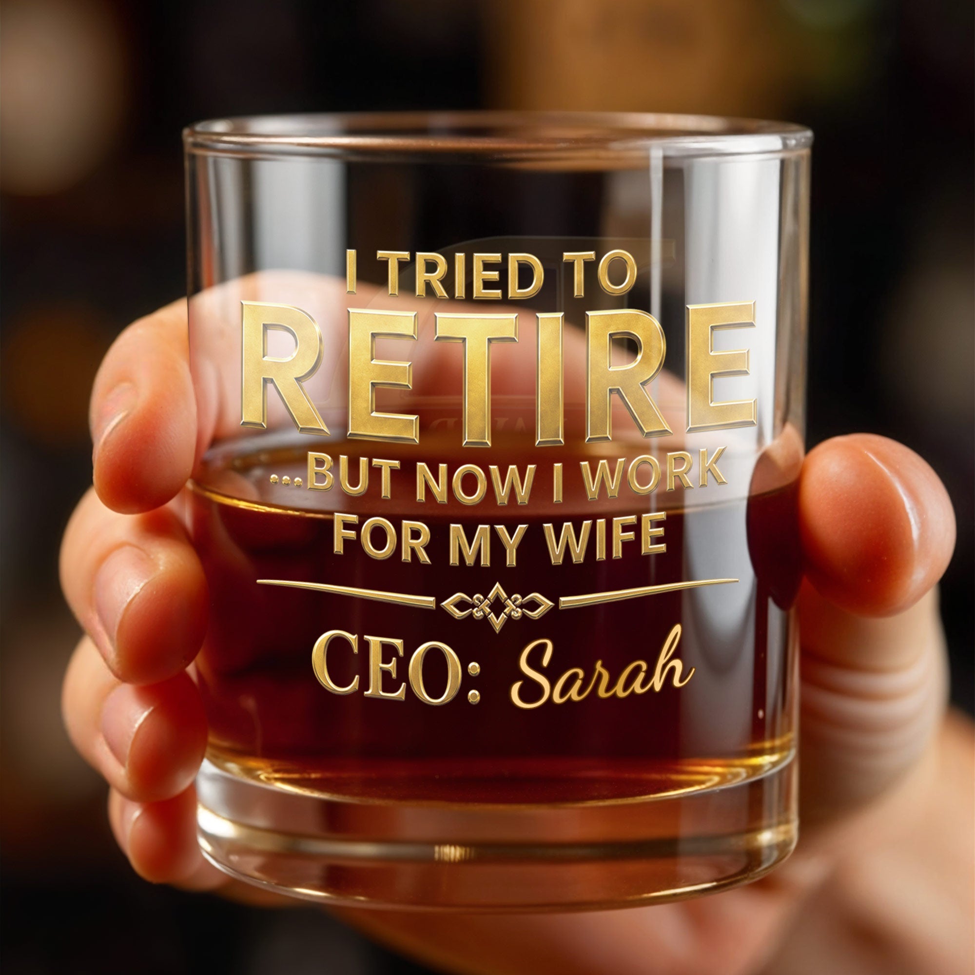 I Tried To Retire But Now I Work For My Wife CEO Typography - Personalized Custom Whiskey Glass - RETIRE196_RWG