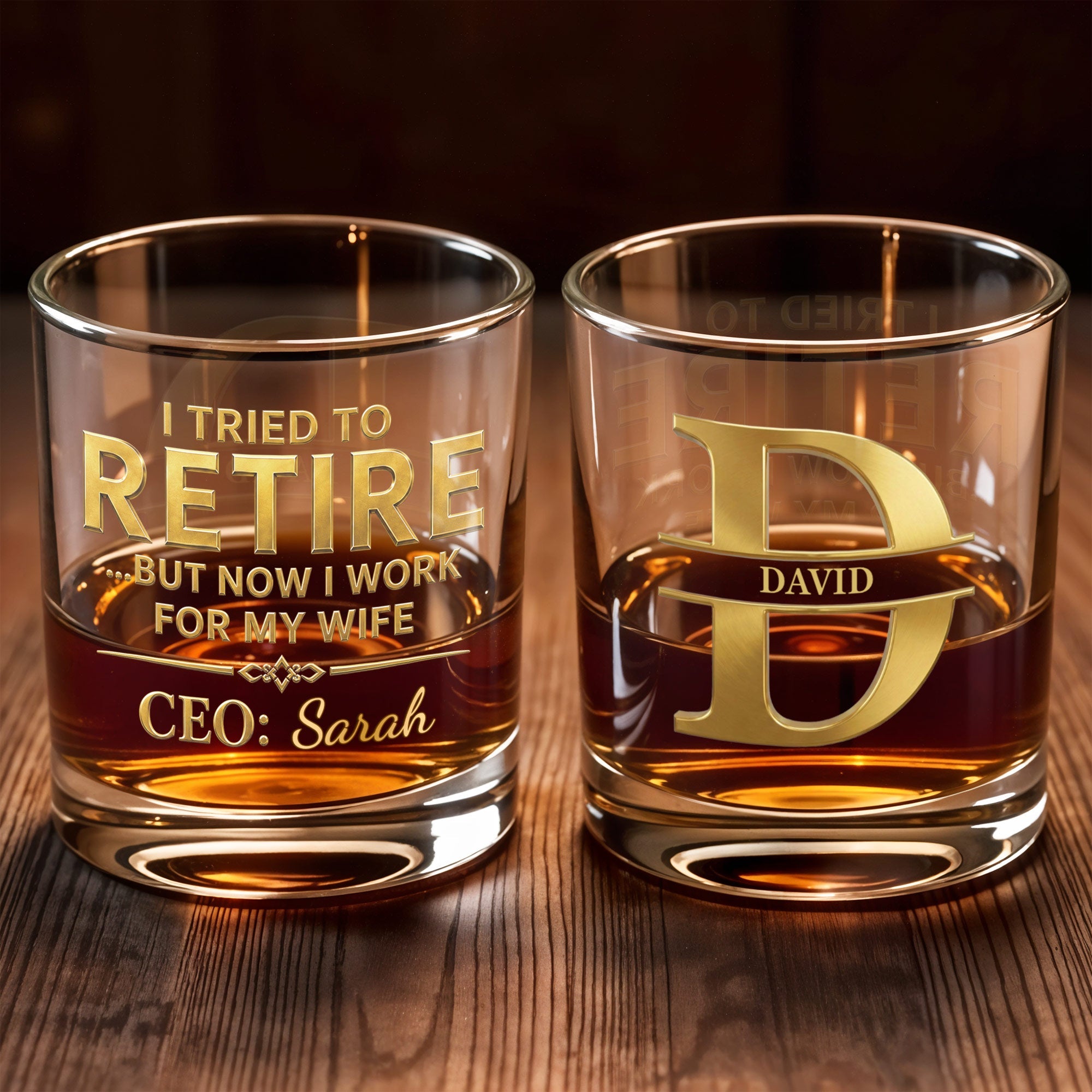 I Tried To Retire But Now I Work For My Wife CEO Typography - Personalized Custom Whiskey Glass - RETIRE196_RWG