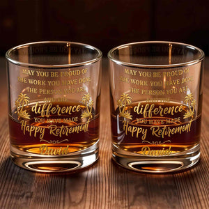 May You Be Proud Happy Retirement With Tropical Palm Trees - Personalized Custom Whiskey Glass - RETIRE212_RWG