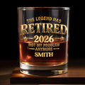 The Legend Has Retired Not My Problem Anymore Gold Stars Typography - Personalized Custom Whiskey Glass - RETIRE218_RWG