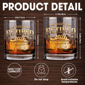The Legend Has Retired Not My Problem Anymore Gold Stars Typography - Personalized Custom Whiskey Glass - RETIRE218_RWG
