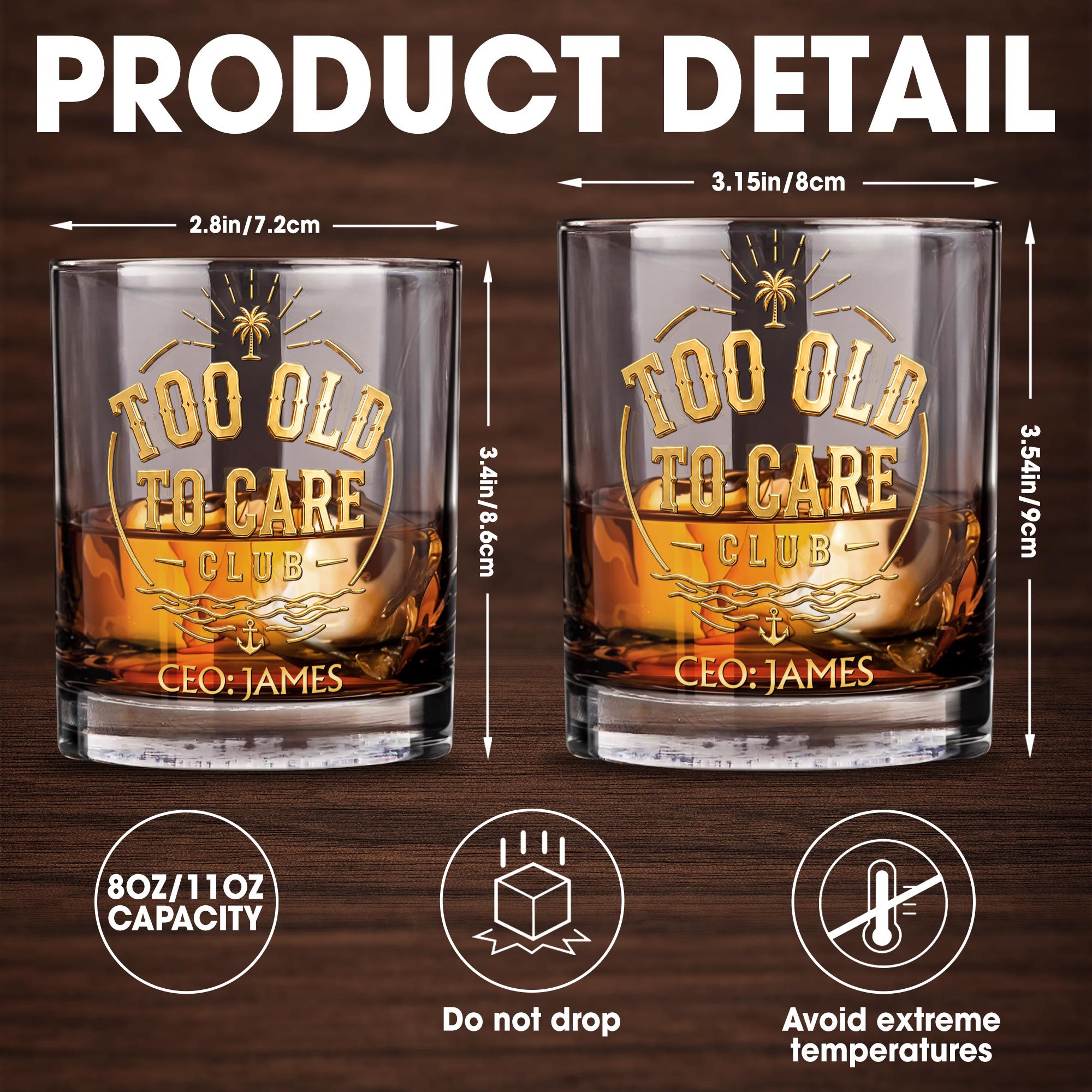 Too Old To Care Club Palm Tree And Anchor Custom Name - Personalized Custom Whiskey Glass - RETIRE219_RWG