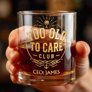 Too Old To Care Club Palm Tree And Anchor Custom Name - Personalized Custom Whiskey Glass - RETIRE219_RWG