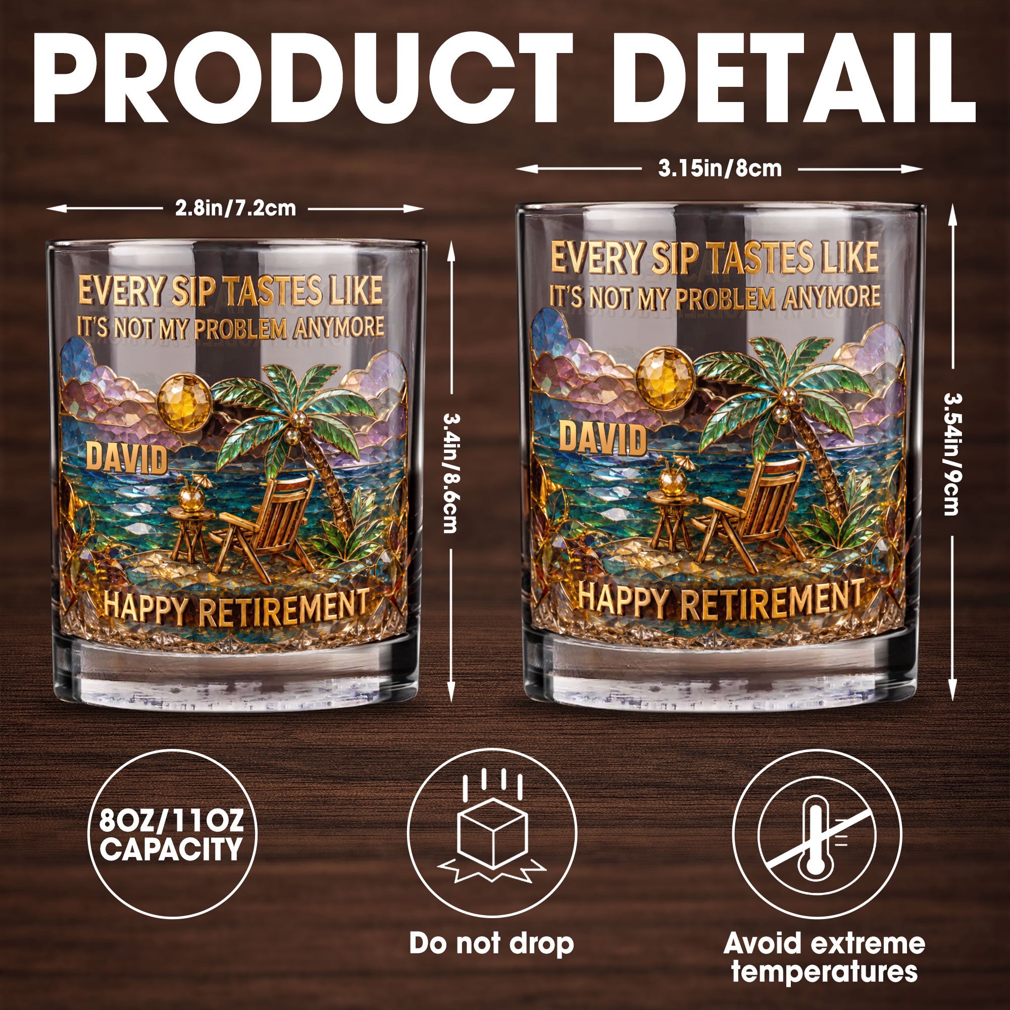 Every Sip Tastes Like Not My Problem Anymore Palm Tree Beach Retirement - Personalized Custom Whiskey Glass - RETIRE229_RWG
