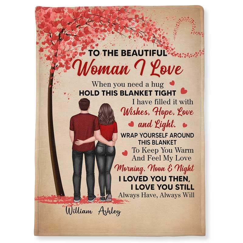 Couple back view standing under tree personalized fleece blanket
