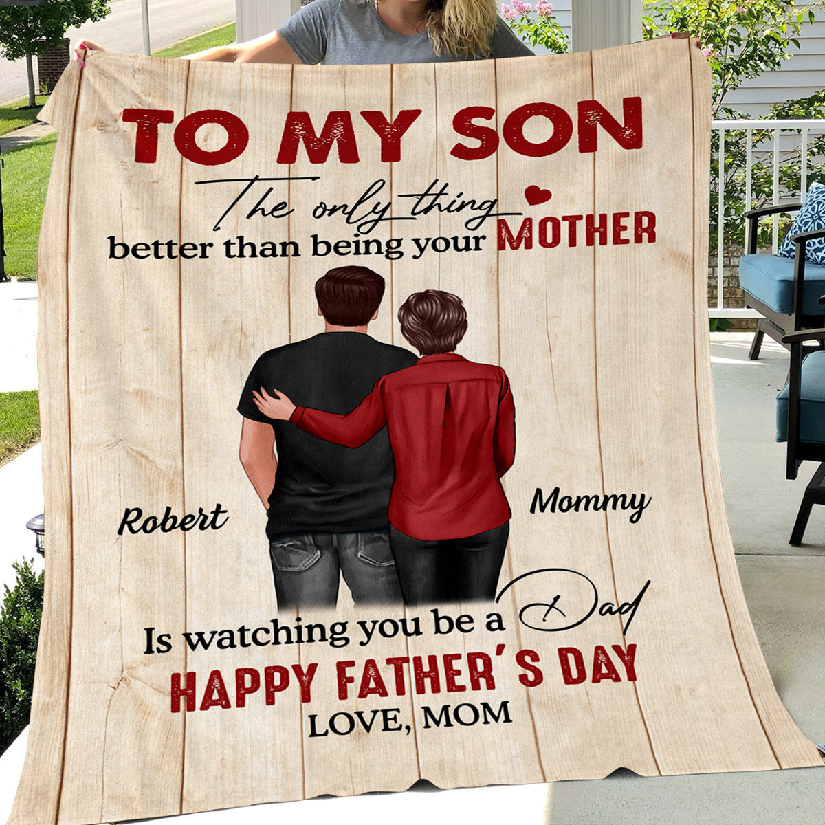 To My Son From Mom Happy Father's Day Back View - Personalized Fleece Blanket