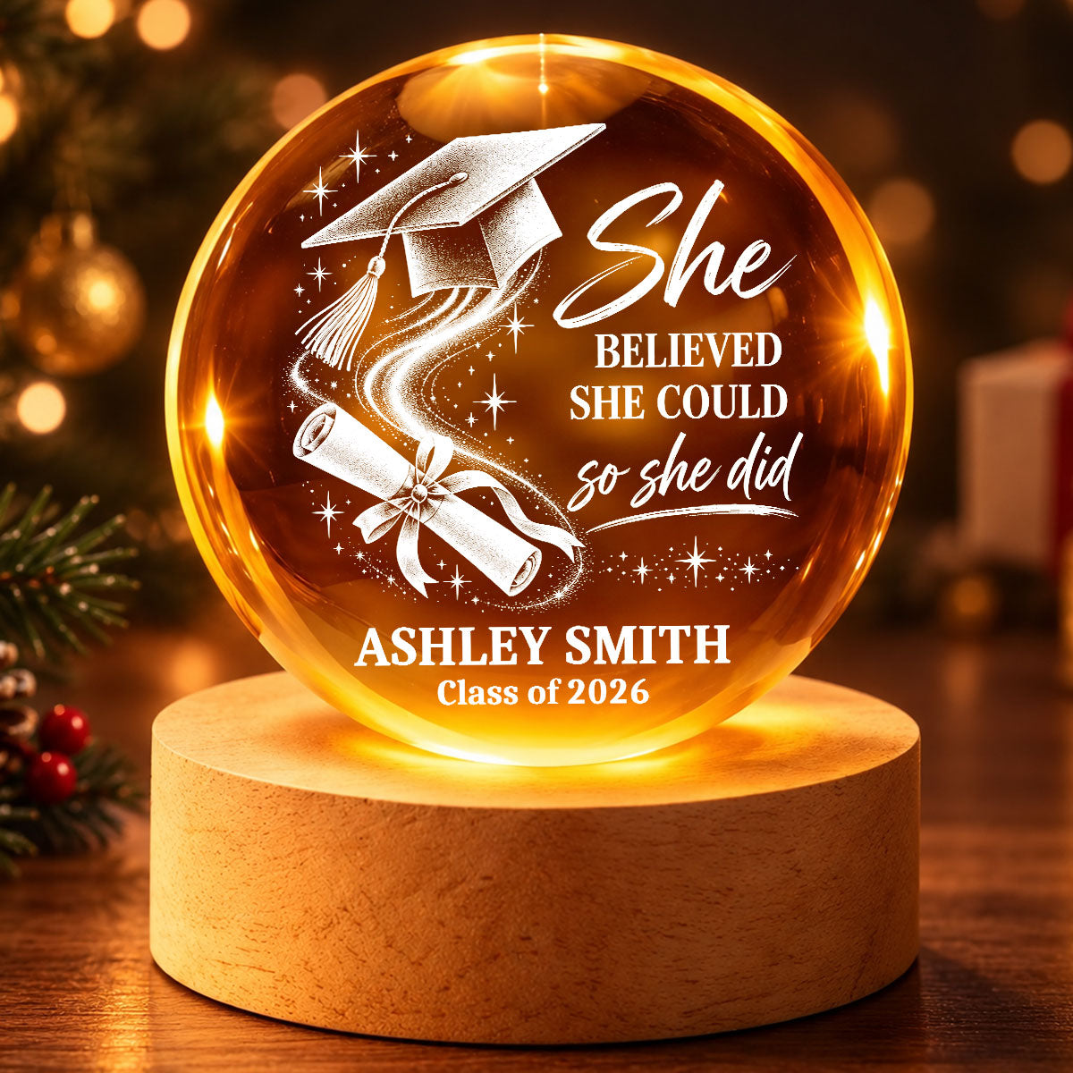 Graduation Custom Name And Year - Personalized Crystal Ball LED Night Light