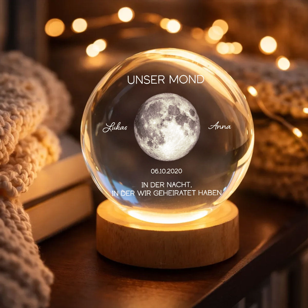 Unser Mond zum Wunschdatum - Personalized Crystal Ball LED Night Light