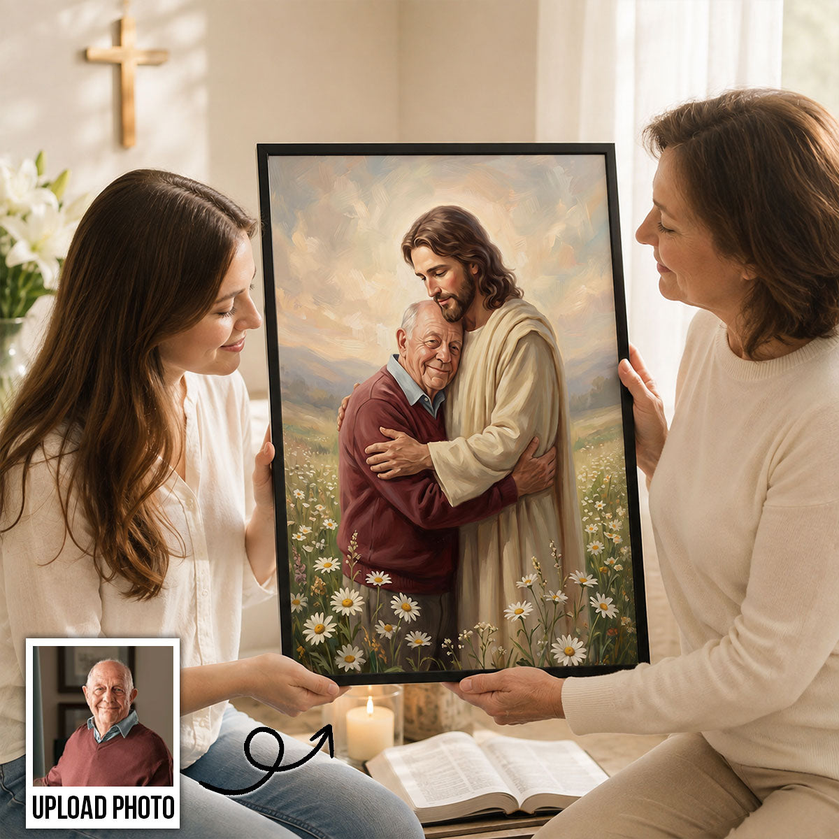 Safe In His Arms personalized poster with uploaded photo