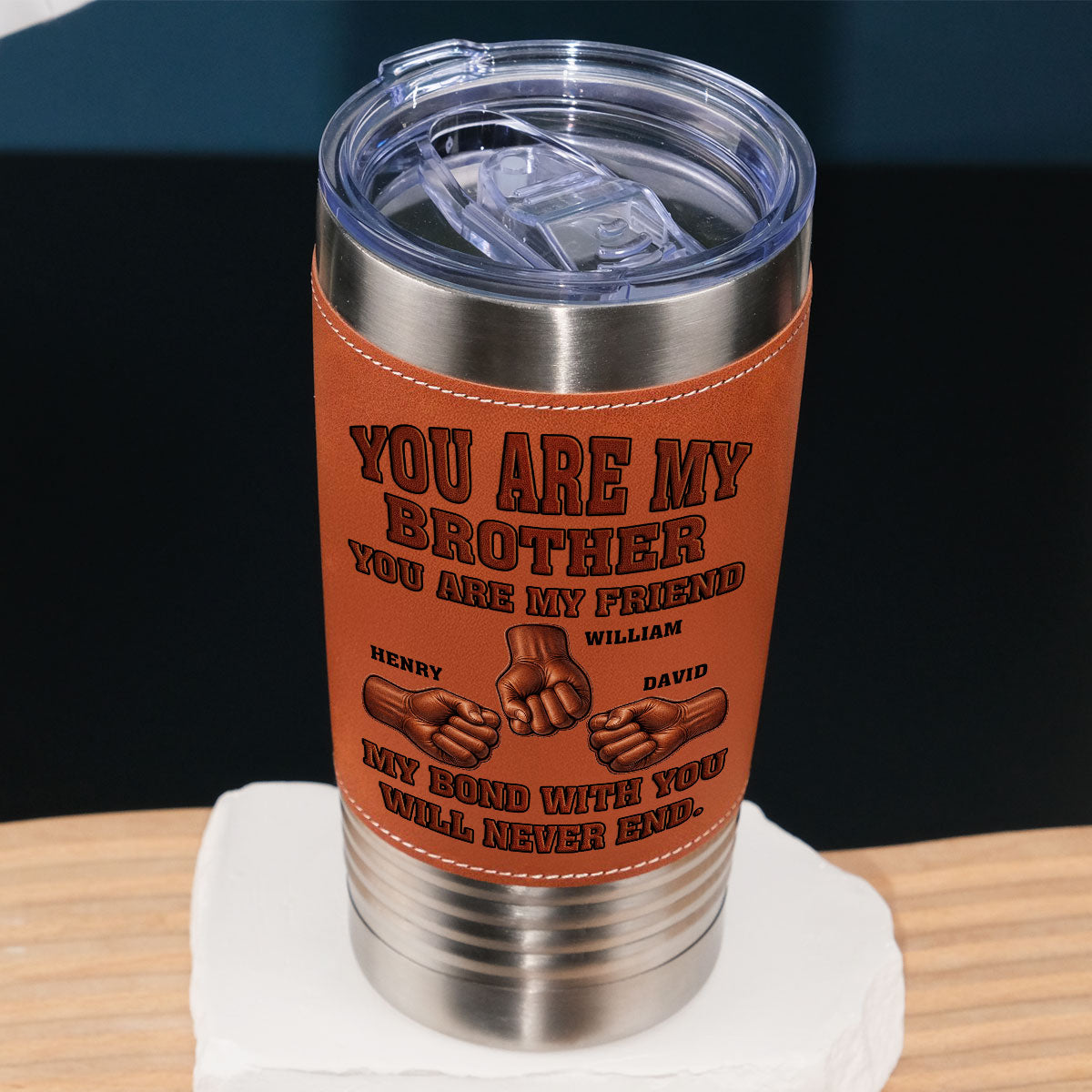 Soulmate Best Friend - Personalized Leather Tumbler - Christmas Gift For Brother