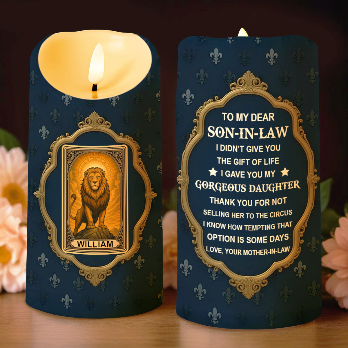 To My Dear Son-In-Law, Lion Frame Design - Personalized Custom LED Candle - SILA006_LECA