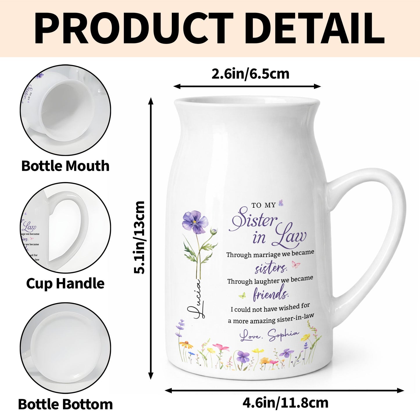 To My Sister In Law Through Marriage We Became Sisters Birth Month Flower - Personalized Ceramic Flower Vase