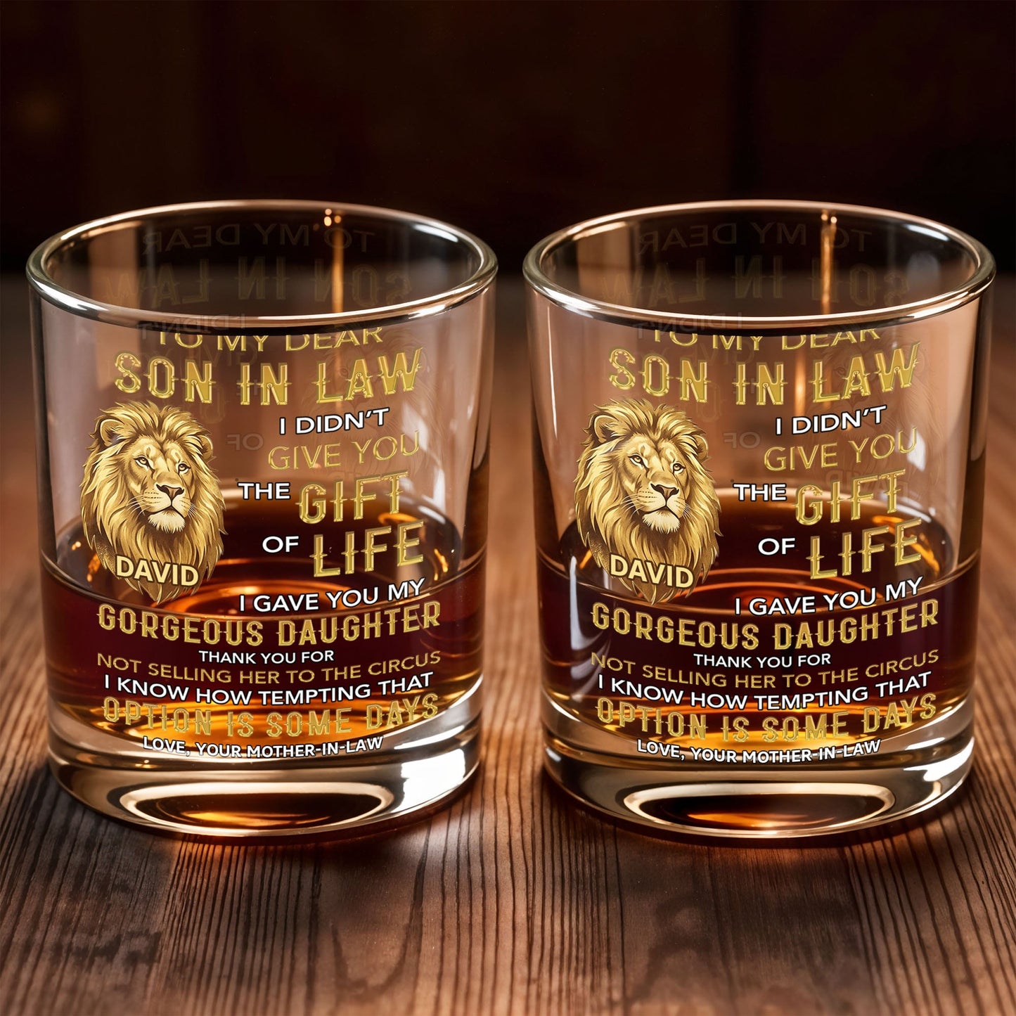 To My Dear Son In Law Lion I Gave You My Gorgeous Daughter - Personalized Custom Whiskey Glass - SILA011_RWG
