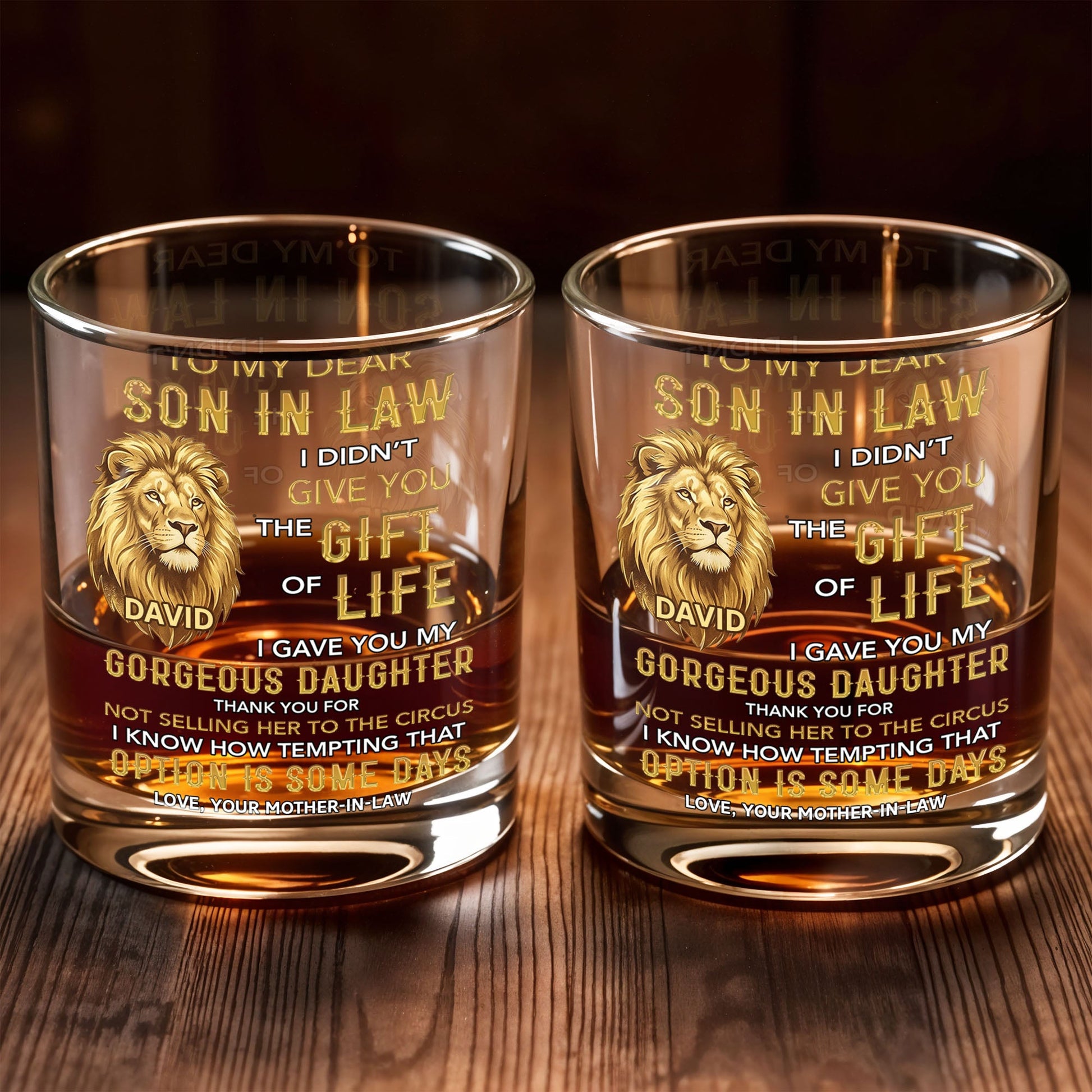 To My Dear Son In Law Lion I Gave You My Gorgeous Daughter - Personalized Custom Whiskey Glass - SILA011_RWG
