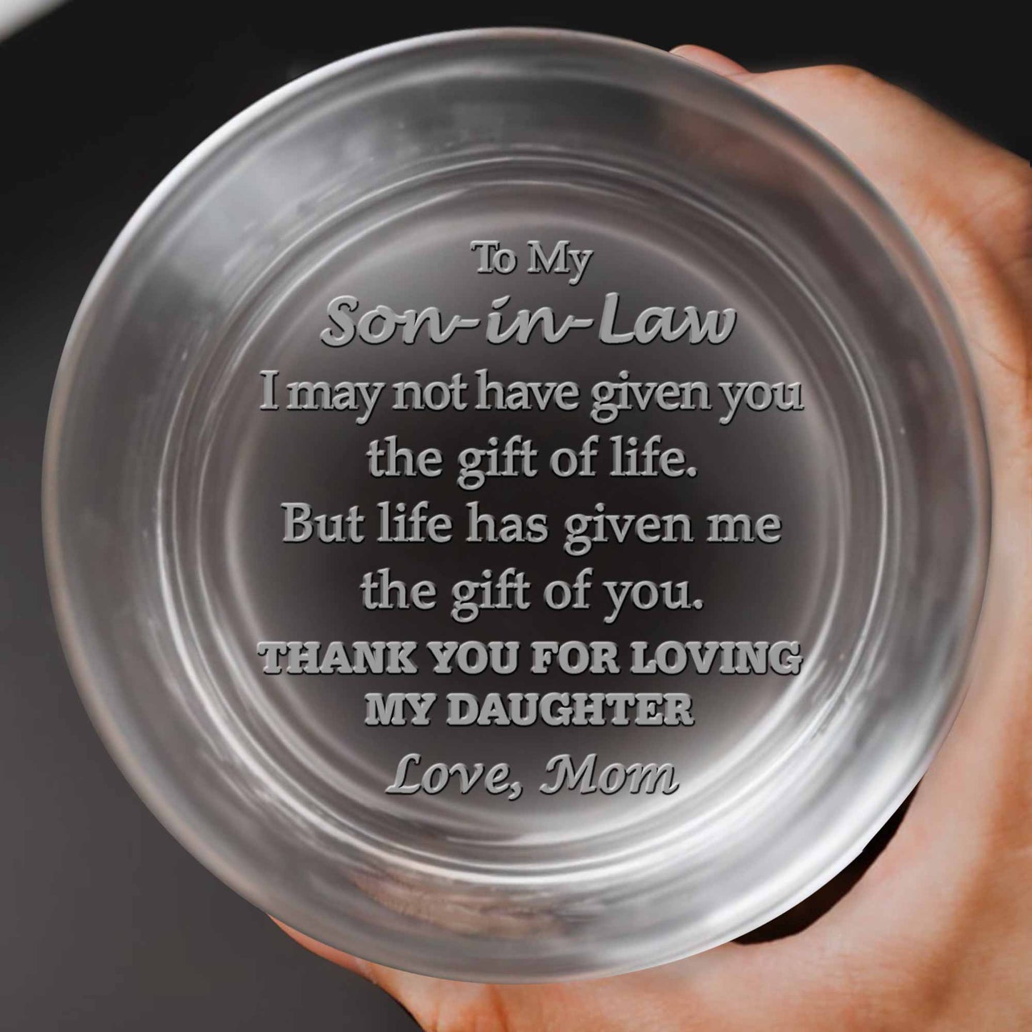 To My Son In Law Gift Of Life Text Design - Personalized Engraved Whiskey Glass - SILA016_EWG