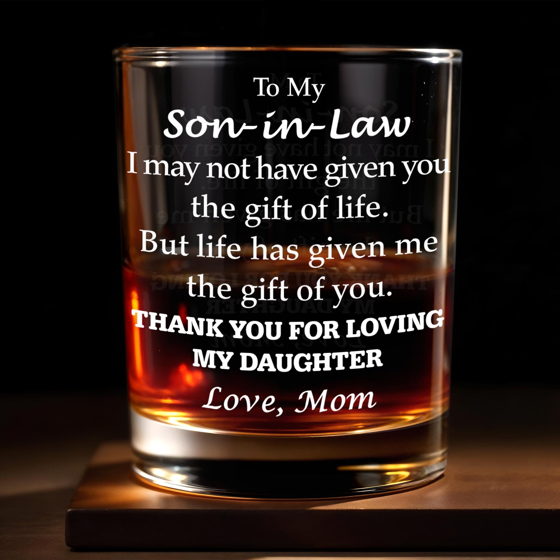 To My Son In Law Gift Of You Message With Typography Design - Personalized Custom Whiskey Glass - SILA016_RWG