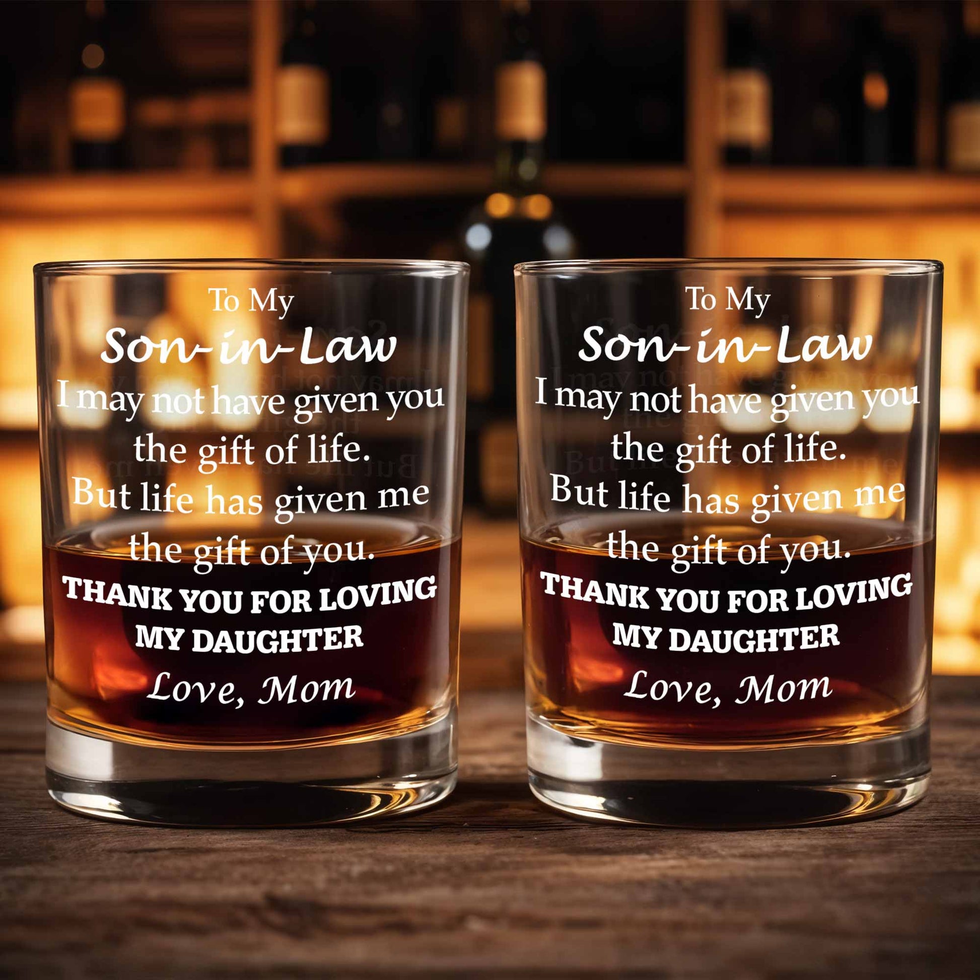 To My Son In Law Gift Of You Message With Typography Design - Personalized Custom Whiskey Glass - SILA016_RWG