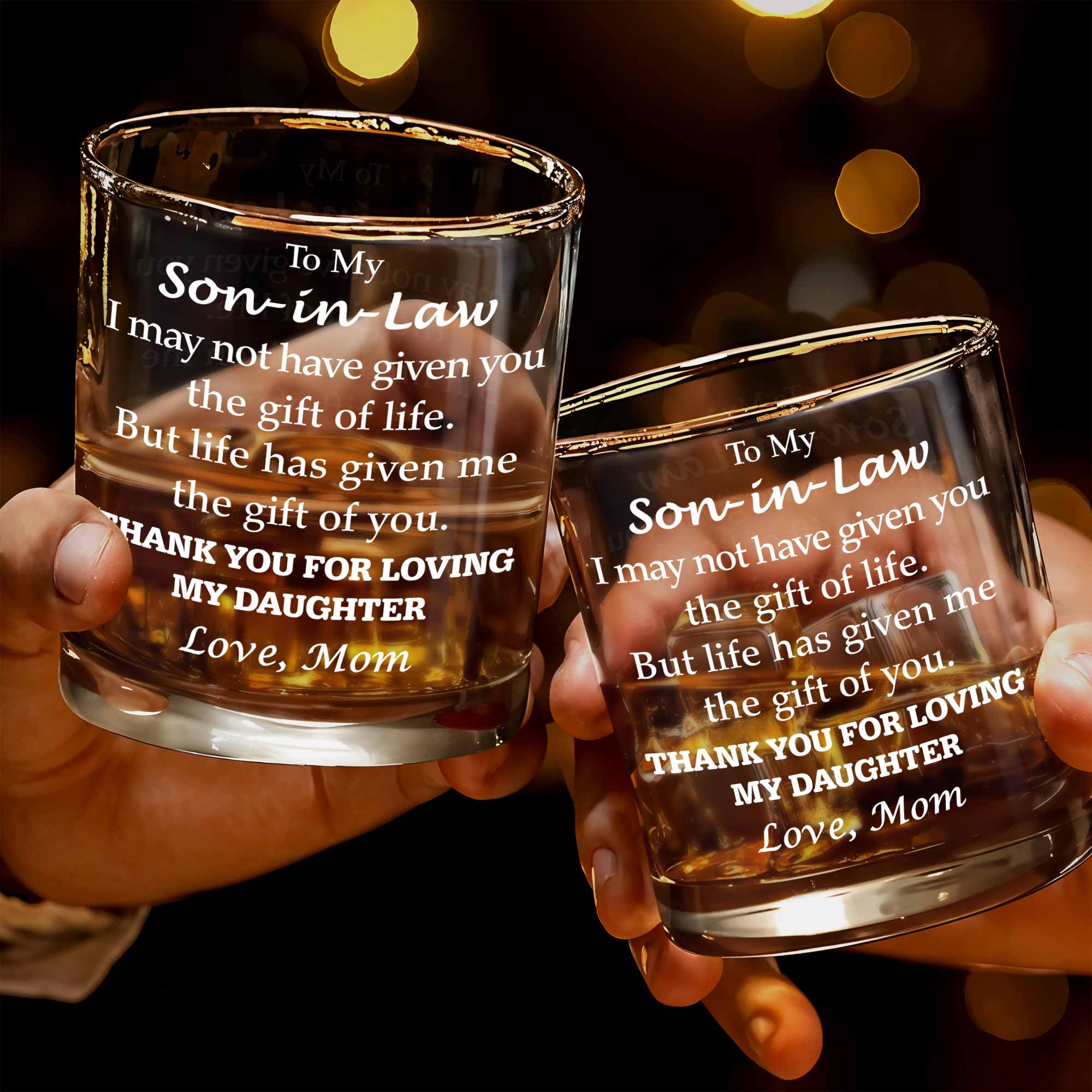 To My Son In Law Gift Of You Message With Typography Design - Personalized Custom Whiskey Glass - SILA016_RWG
