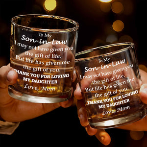 To My Son In Law Gift Of You Message With Typography Design - Personalized Custom Whiskey Glass - SILA016_RWG