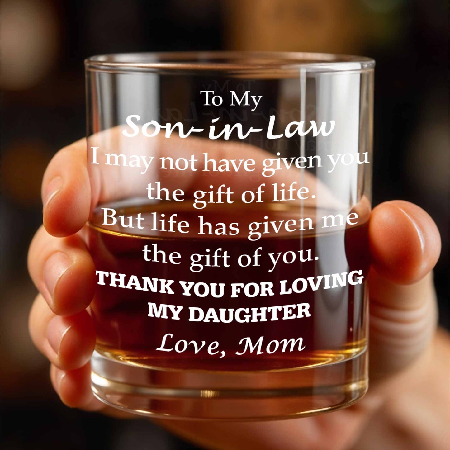 To My Son In Law Gift Of You Message With Typography Design - Personalized Custom Whiskey Glass - SILA016_RWG