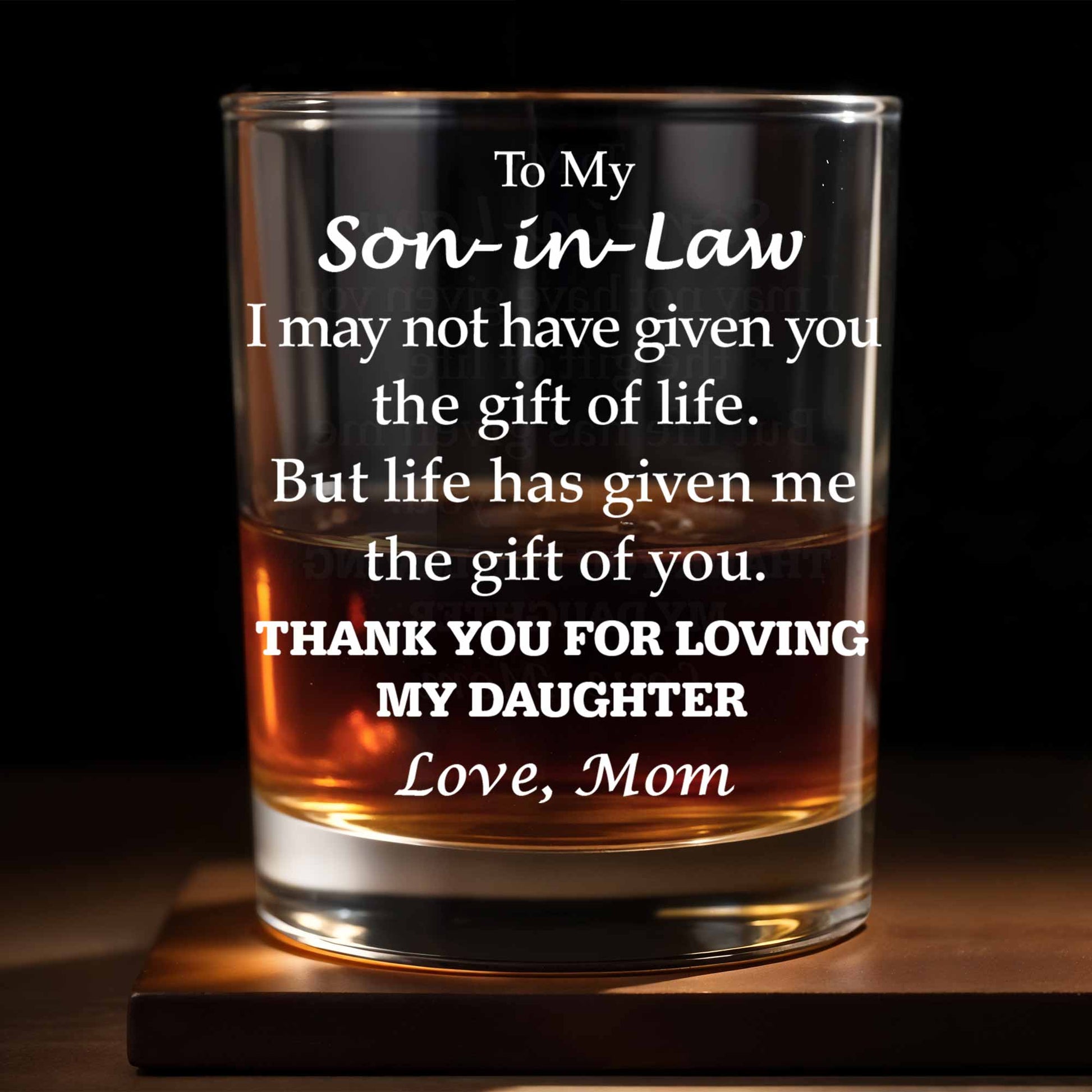 To My Son In Law Gift Of You Message With Typography Design - Personalized Custom Whiskey Glass - SILA016_RWG