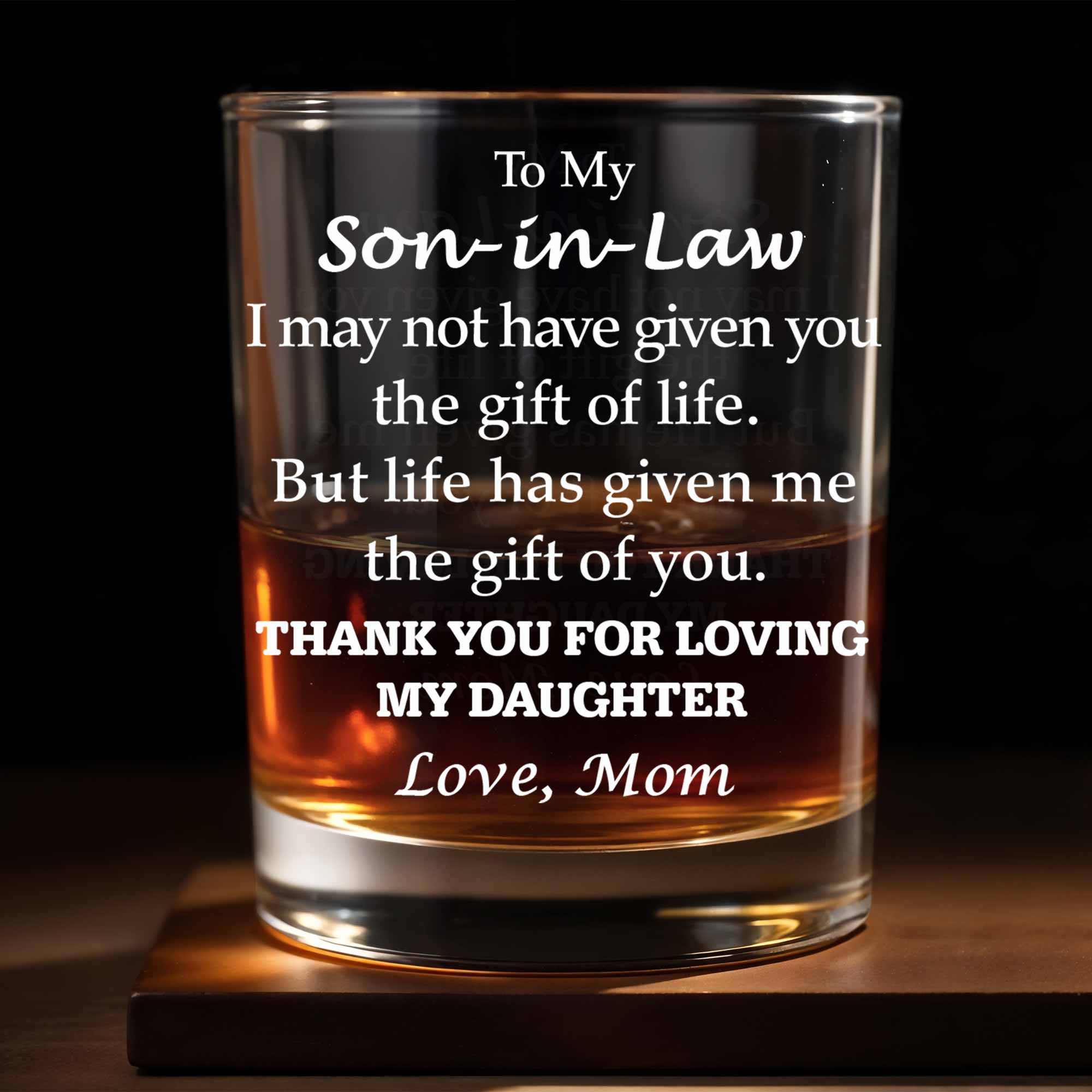 To My Son In Law Gift Of You Message With Typography Design - Personalized Custom Whiskey Glass - SILA016_RWG
