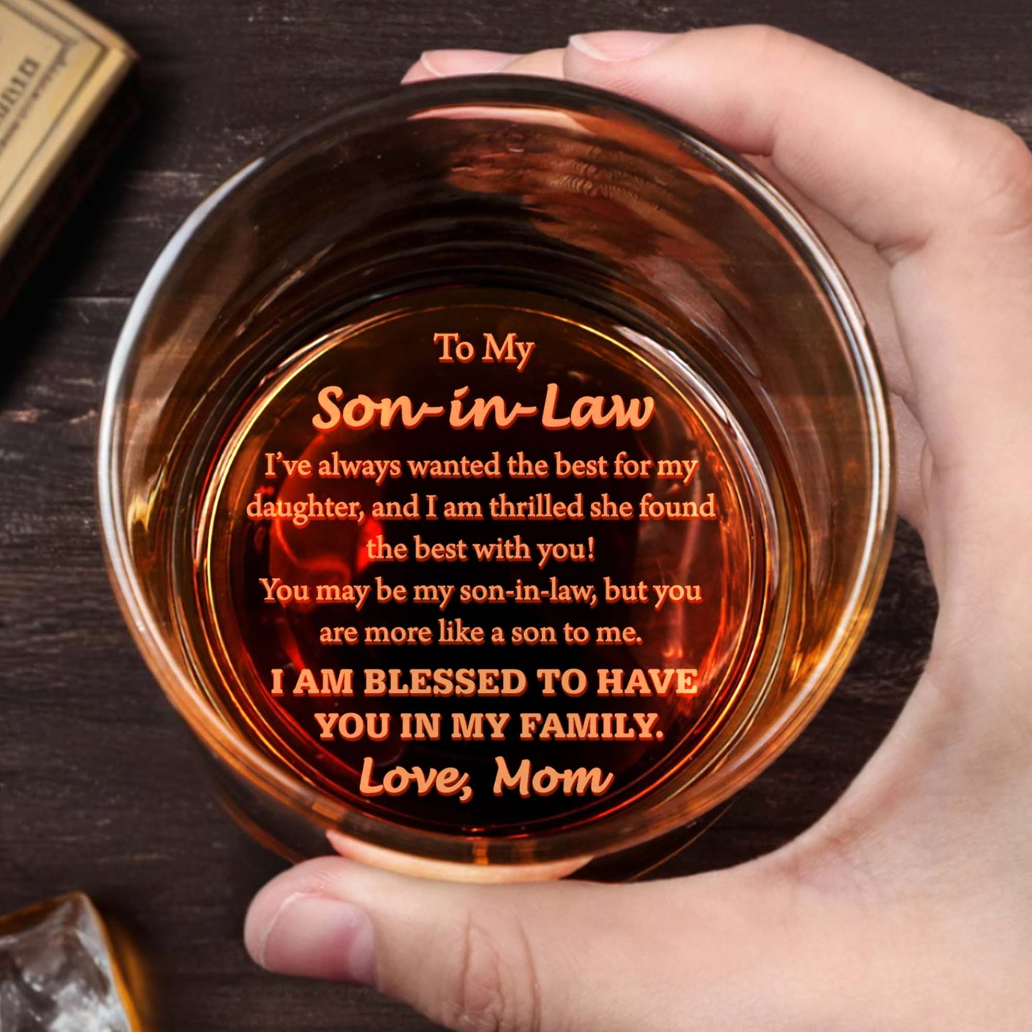To My Son In Law I Am Blessed To Have You In My Family - Personalized Engraved Whiskey Glass - SILA019_EWG