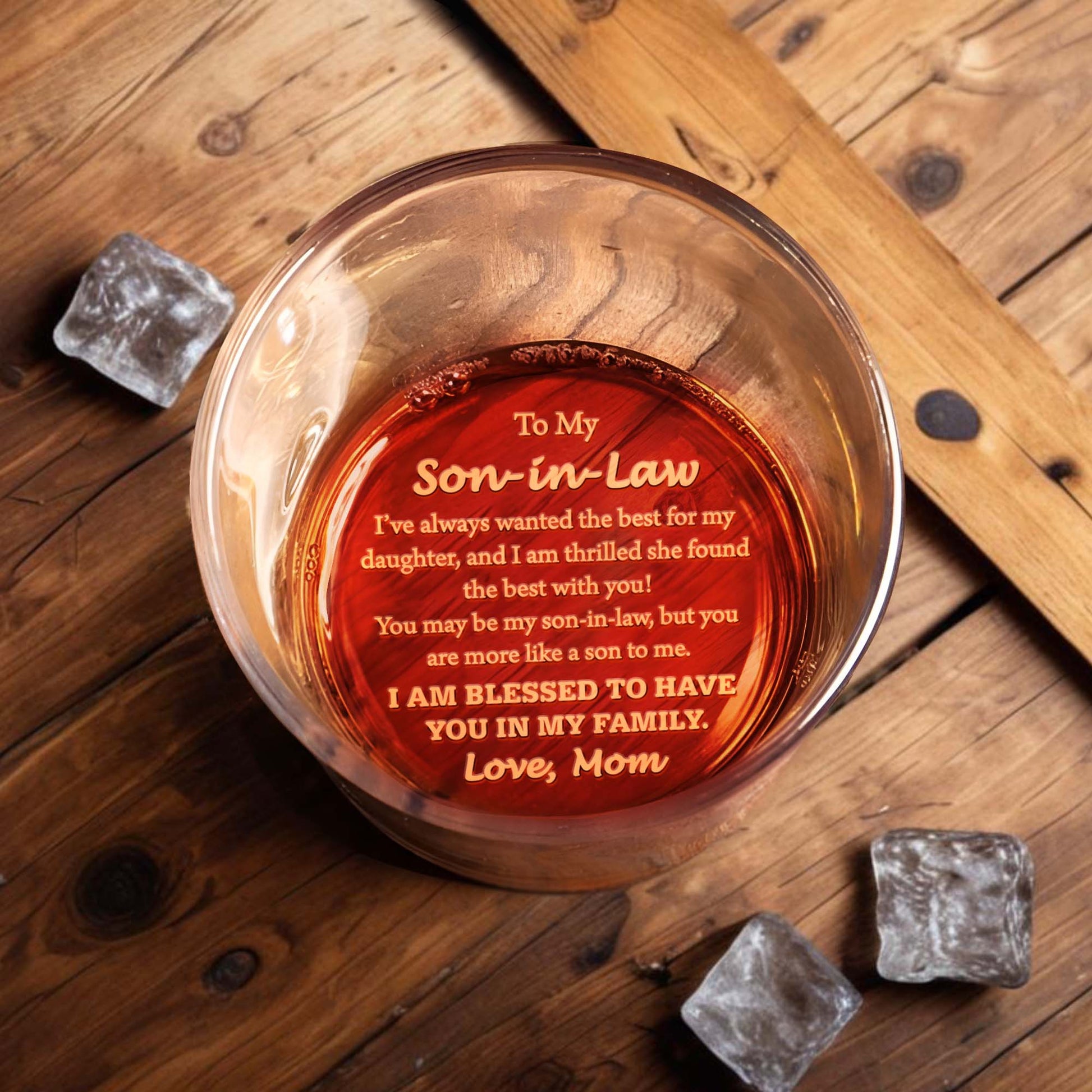 To My Son In Law I Am Blessed To Have You In My Family - Personalized Engraved Whiskey Glass - SILA019_EWG