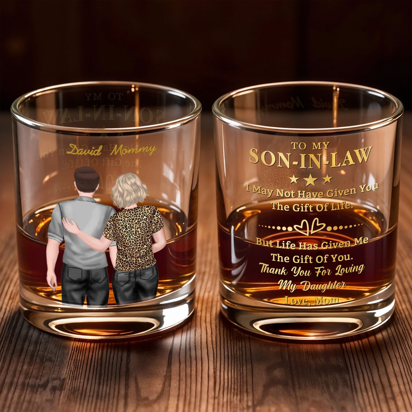 To My Son In Law Life Has Given Me The Gift Of You Hugging Couple - Personalized Custom Whiskey Glass - SILA022_RWG